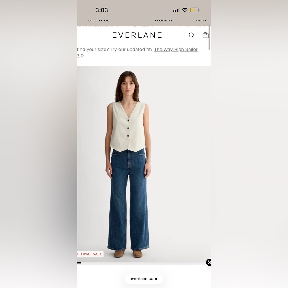 Everlane way-high sailor jeans in deep blue. Size 24 and 27.5 inseam. NWT